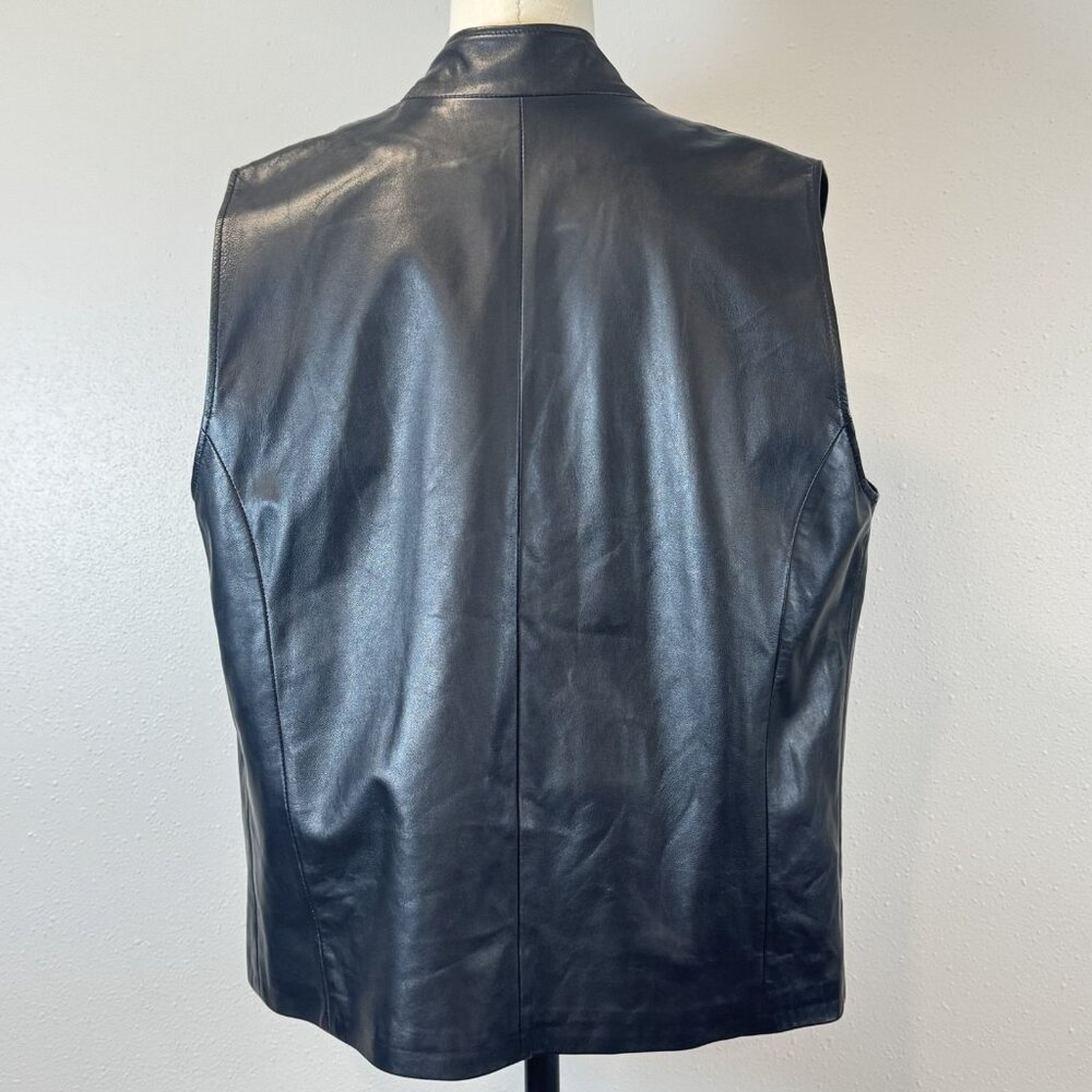 Sibylle Lyn Womens Black Leather Vest Mock Neck Lined Custom Size Spec Biker - Picture 3 of 11